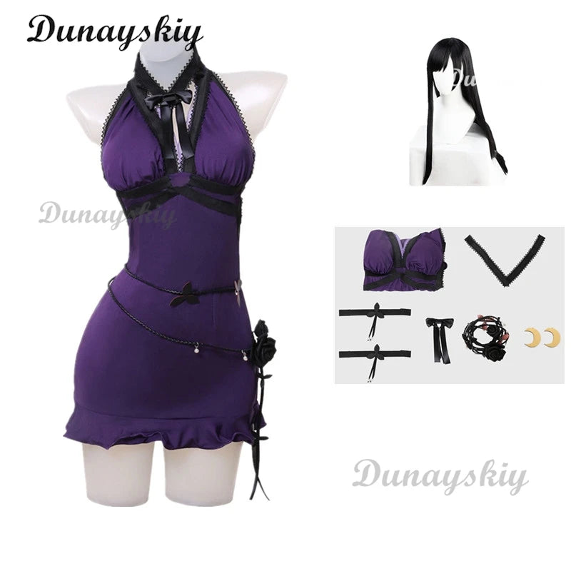 Game Final VII Tifa Lockhart Cosplay Costume Women Purple Sexy Dress Party Halloween