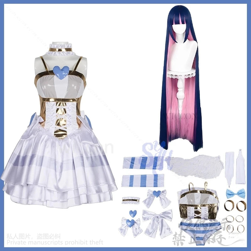 Panty & Stocking Japanese Jirai Kei Anarchy With Garterbelt Cosplay Lovely Angel Dress Kawaii Aqua Lolita Wings Heart Halloween