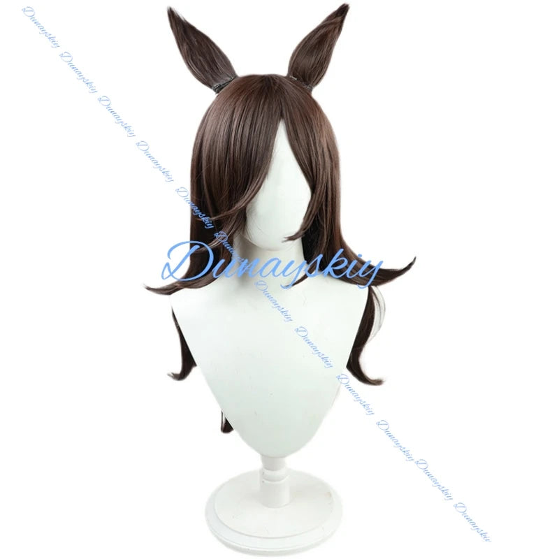 Anime Uma Musume Pretty Derby Rice Shower Cosplay Wig Ear Tail Game Roleplay Party Prop Wigs Synthetic Hair Heat Resistant Fiber