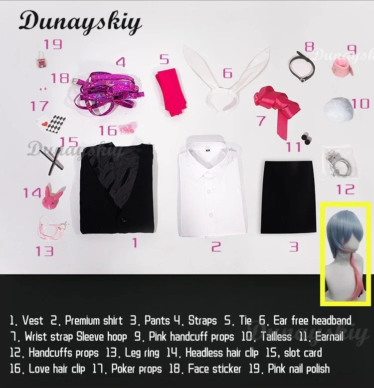 Mikku Rabbit Hole Cosplay Costume Vest Shirt Pants Black Top Pant Full Set Men Ver Halloween Roleplay Customized