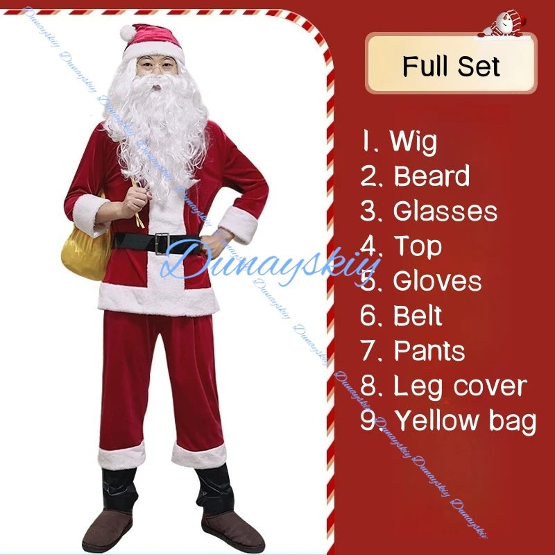 Christmas Santa Claus Costume Beard Lots Men Cosplay Santa Claus Clothes Fancy Dress In Christmas Men Costume Suit For Adults