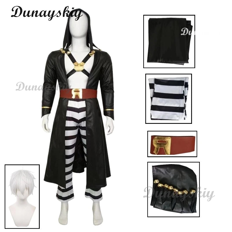 Anime JoJo's Cosplay Costume Bizarre Golden Wind Risotto Nero Wig Uniform Hooded Trench Pants Adventure Halloween Party Outfit