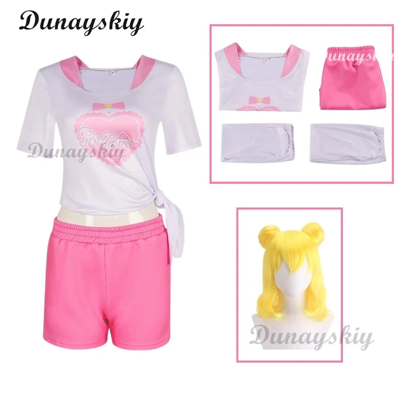 Anime Pripara Hojo Sophy Manaka Laala Minami Mirei SoLaMi♡SMILE Cosplay Costume T-shirt Shorts Wig Woman Sexy Lovely Daily Suit