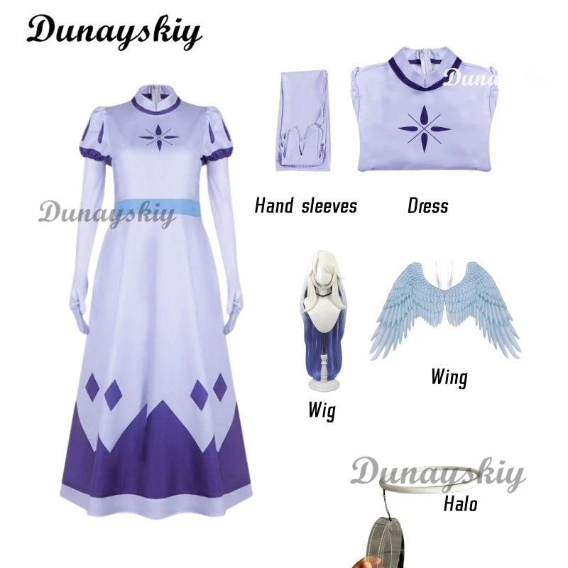 Hazbin Angel Emily Cosplay Costume Seraphim Cosplay Halo Hotel Women Fancy Dress Outfit Halloween Uniform Hasbin Hazubin Suit