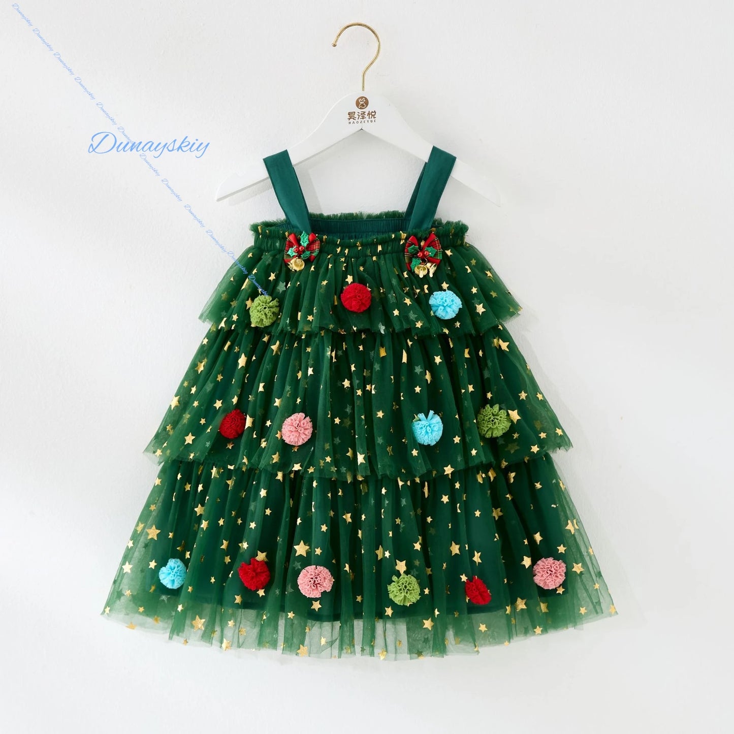 Christmas Kids Girl Stars Dress Cosplay Baby Dresses for Girls Sleeveless Red Green Party Layered Tulle Dress Xmas Clothes