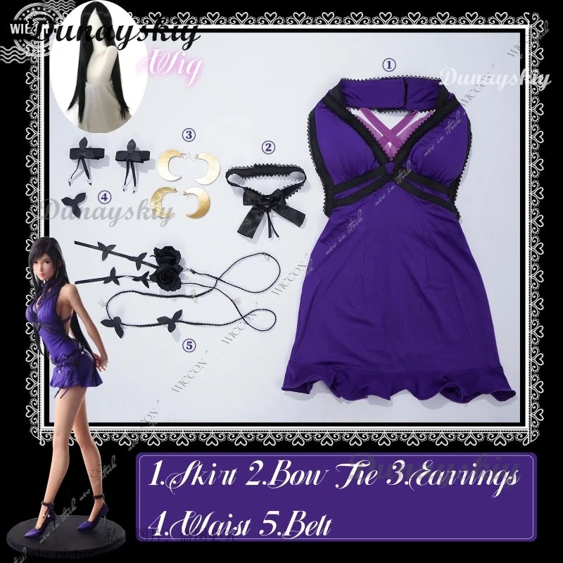 Tifa Lockhart Final Tifa Fantasy VII Remake Cosplay Costume Adult Women Party Dress Wig Outfit Halloween Carnival Suit Woman