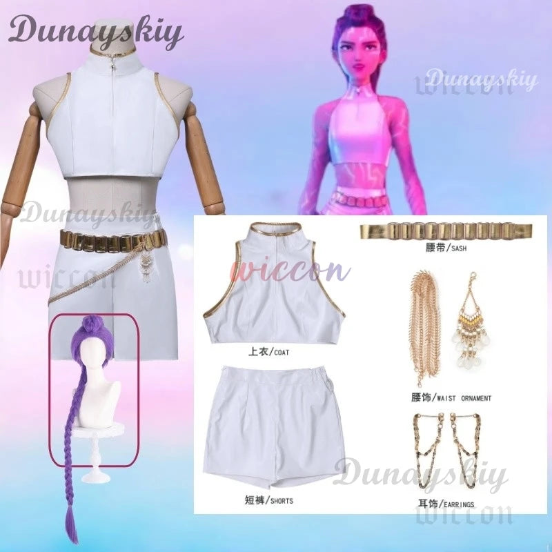 Huntrix WHAT IT SOUNDS LIKE Stage Rumi Mira Zoey Cosplay Uniform Movie Kpop Demon Hunters White Korea Idol Sexy Mini Dress 코스프레