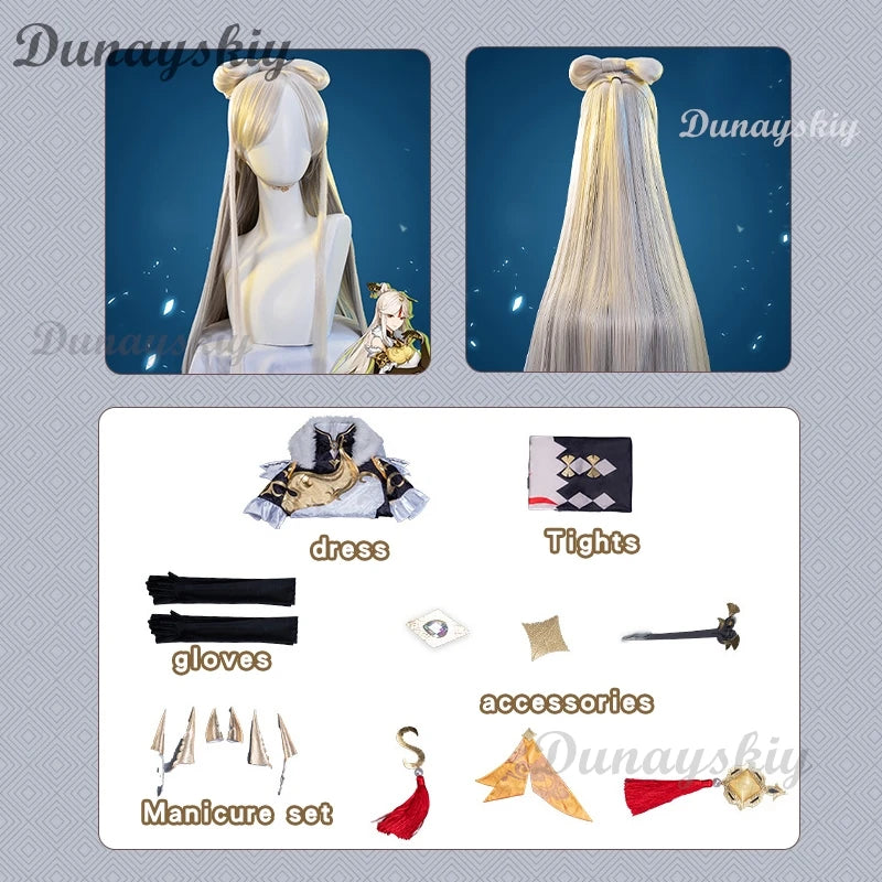 Game Genshin Impact NingGuang Cosplay Costume Wig Anime Halloween Party Cheongsam Dress Girl Halloween Costumes Fo Women Vestido