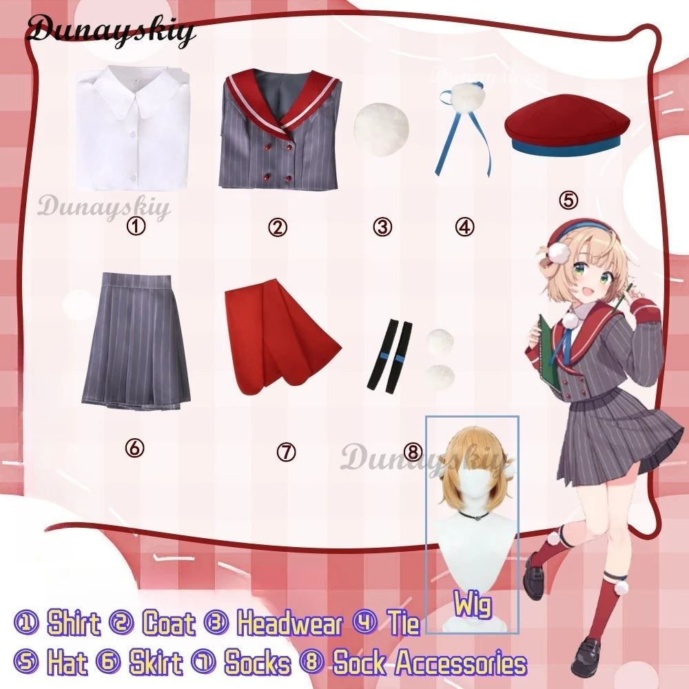 VTuber hololive Shigure Ui JK Uniform Cosplay Costume Women Cute Dress Hat Headwear Halloween Carnival Suit Fancy Anime Outfits