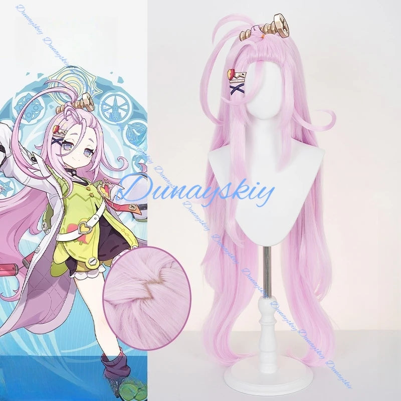 Genshin Impact Aino Cosplay Wig Long Pink Hair Clink-Clank Krumkake Craftshop Heat Resistant Fiber Hair Halloween for Women Girl