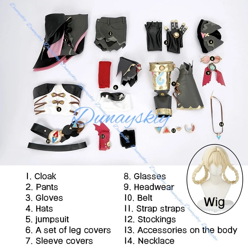 Genshin Impact Jahoda Cosplay Costume Set - Wig, Uniform, Cloak, Hat, Glasses & Headwear | Perfect Outfit & Props for Women/Girl
