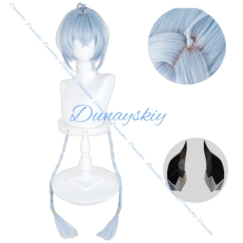 Zenless Zone Zero Lucia Cosplay Wig Prop Long Light Blue Braids Hair Bun Wigs For Women Girls Spook Shack Party Carnival