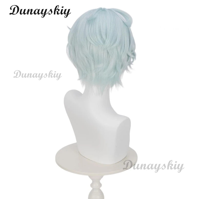 Genshin Impact Ifa Cosplay Light Blue Wig Short Hair Tlalocan Flower-Feather Clan Natlan Halloween Party for Women Men Carnival