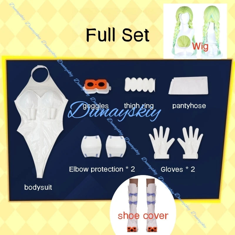 Gunsmith Bitchhh Cosplay Costume Wig Shoe cover Anime New Panty Stocking with Garterbelt White Bodysuit Glasses Halloween Party