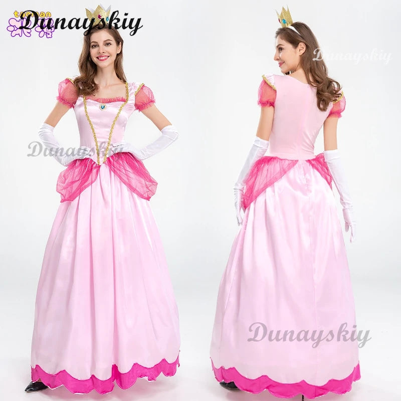 New Princess Dress Palace Party Queen Dress Rose Red Princess Cosplay Skirt Pink Peach Blossom Clothes Anime Halloween Costumes