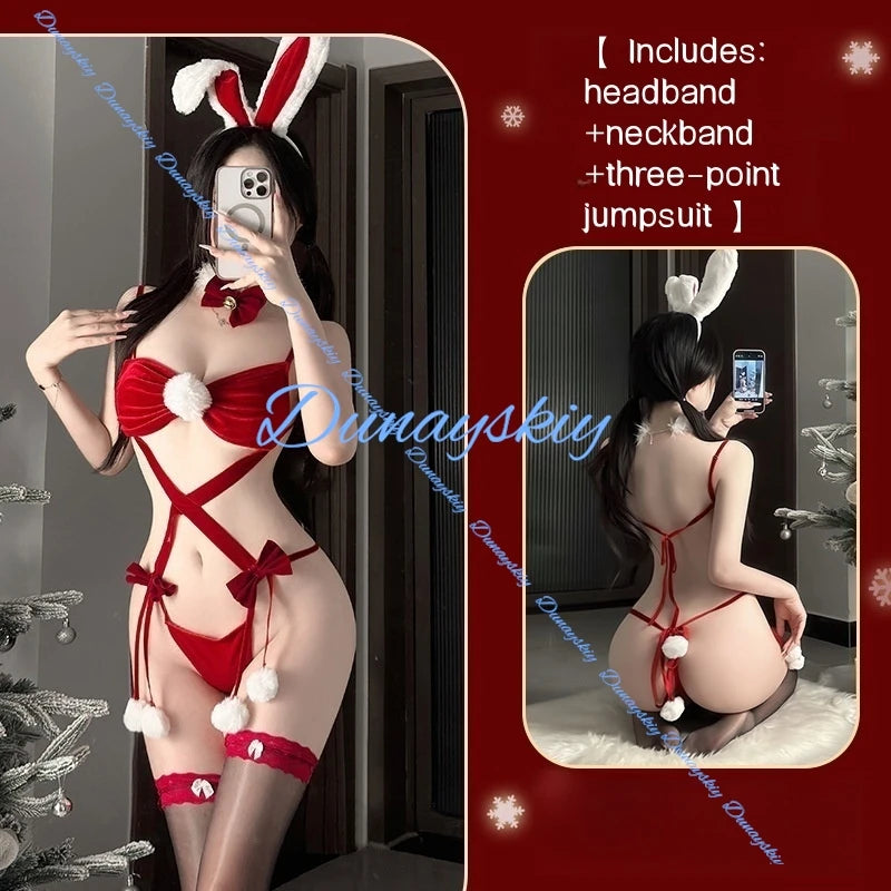 2025 Christmas Sexy Red Bikini Cosplay Costume White Bobbles Swimwear Pajamas Hot Women Girl Carnival Outfit RolePlay