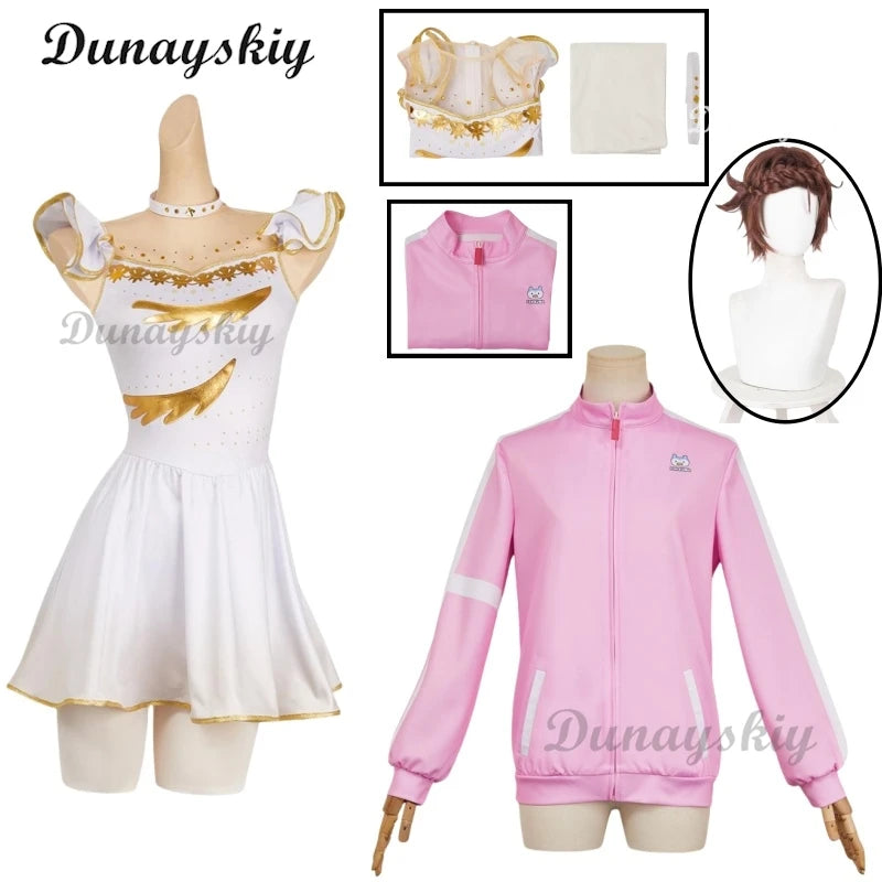 Yuitsuka Inori Anime Medalist Coaplay Costume Short Wig White Dress Rabbit Coat Kawaii Girl Women Outfit Halloween Customized