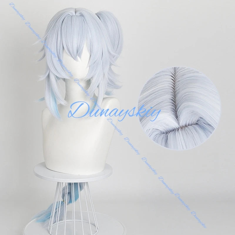 Wuthering Waves Buling Cosplay Wig Blue White Long Braids Hair Huanglong Halloween Party for Women Girls Carnival Accessory