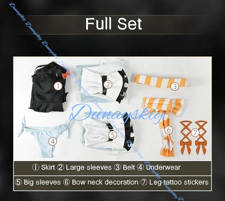 Anime Gachiakuta Amo Empool Cosplay Costume Wig Dress Sleeves Stickers Belt Bow Tie Carnival For Women Girls Team Front Full Set
