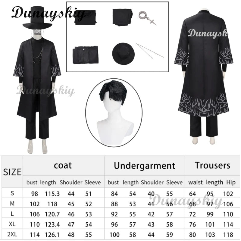 Anime KPop Demon Hunters Saja Boys Cosplay Costume Wig Black Uniform Outfit For Men Women Baby Coat Hat Belt Props Carnival