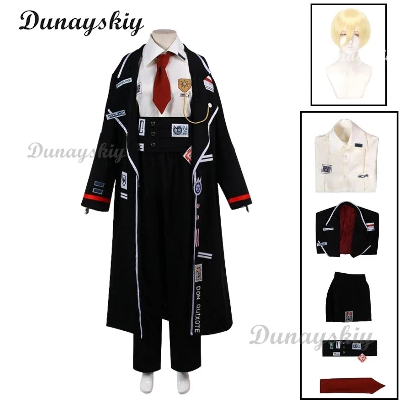 Don Quixote Cosplay Top Pants Coat Game Limbus Company Costume Wig Black Uniform Prop Halloween Carnival Customized