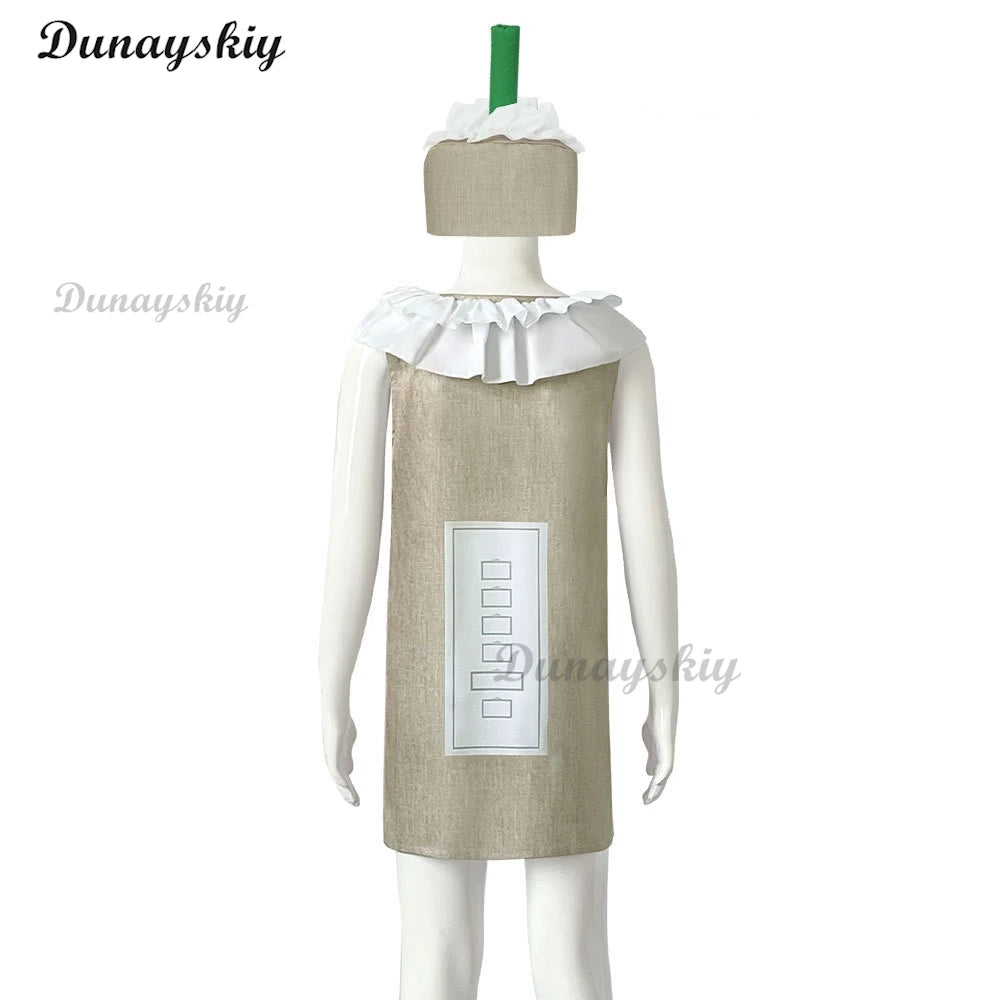 Green Cocoa Drink Milk Tea Cosplay Costume Halloween Drink Theme Party Masquerade Dress Up Carnival Party Stage Fancy Dress
