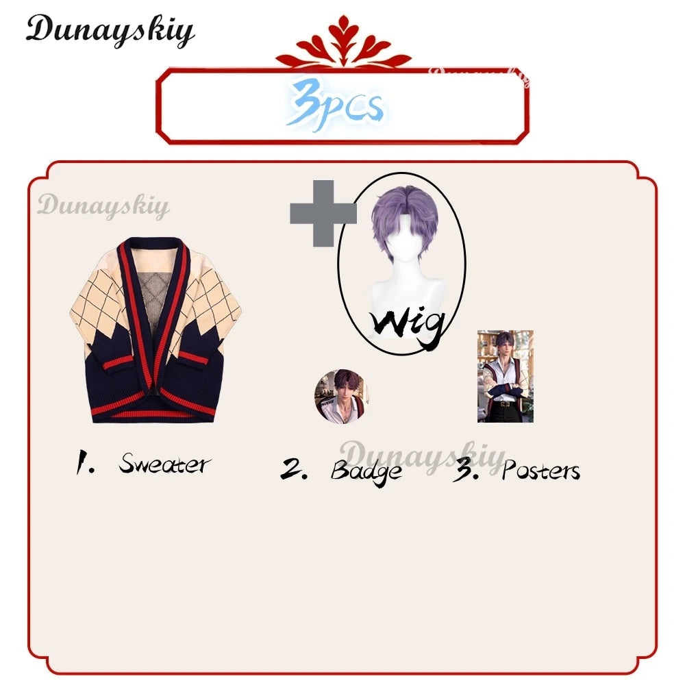 Customized Love and Deepspace Rafayel Cardigan Cosplay Costume Wig Date Game Cosplay Sweater Qiyu Clothes Unisex Couple Suit