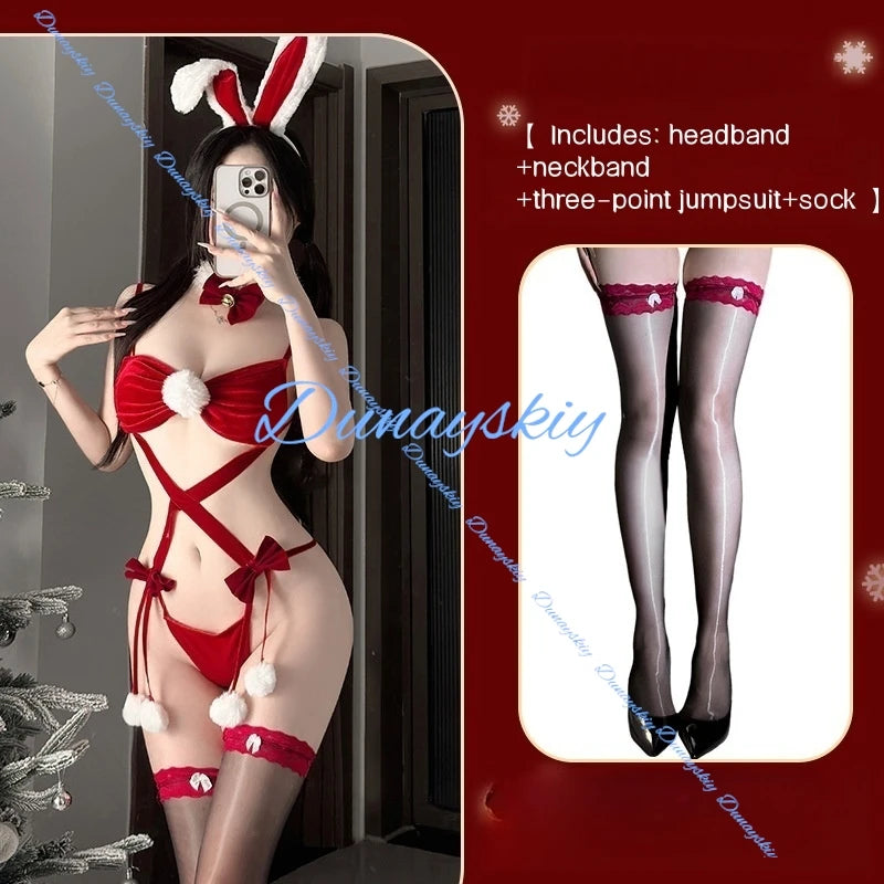 2025 Christmas Sexy Red Bikini Cosplay Costume White Bobbles Swimwear Pajamas Hot Women Girl Carnival Outfit RolePlay