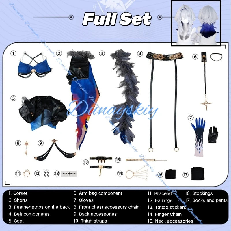 Wuthering Waves Galbrena Cosplay Costume Wig Shoes Uniform Outfit Blue Jacket Carnival Halloween Party for Role Play Cos Props