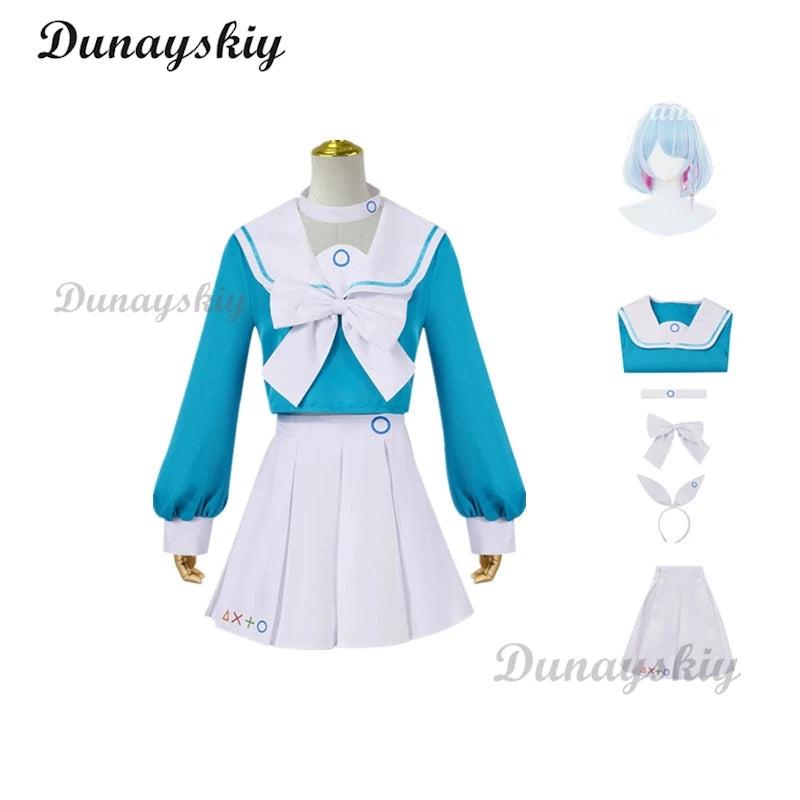 Blue Archive Arona Game Cosplay Costume Blue JK School Sailor Uniform Wig Headwear Halo Shoes Halloween For Women Girls