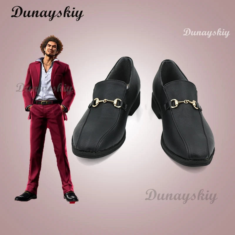 Game Kasuga Ichiban Cosplay Costume Wig Black Adult Leather Shoes Dailywear Cosplay Shoes Boots Halloween Christmas