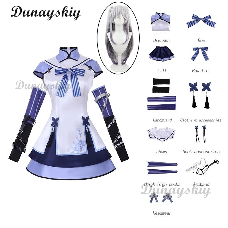 Hololive VTuber Blanche Fleur Azuma Seren Cosplay Costume Wig Lovely Dress Uniform Halloween Carnival Party Carnival Outfit