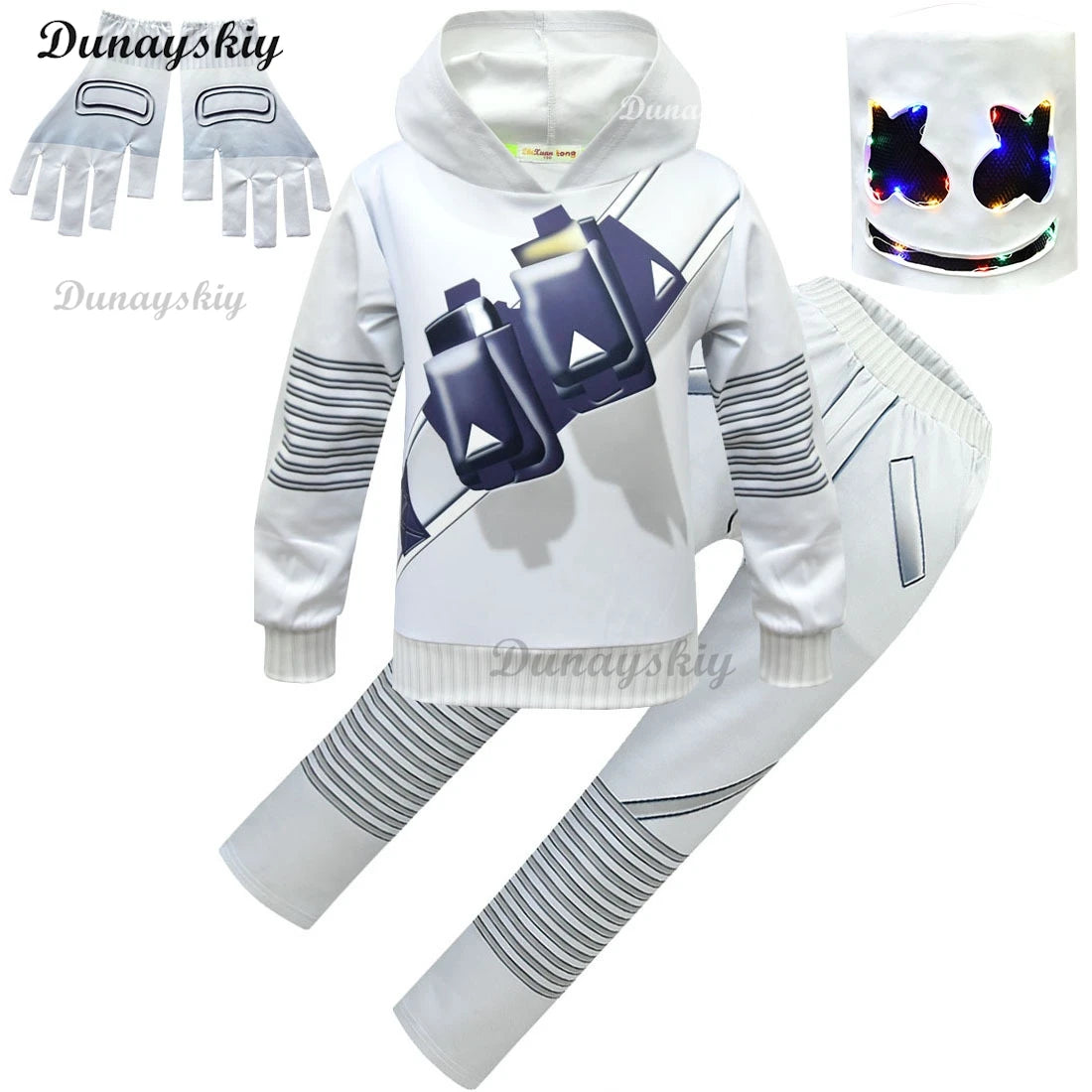 Electronic Sound Singer DJ Marshmello Fortnites Costume Mask Girls Boys Halloween Christmas Cosplay Party Costume Hoodie set