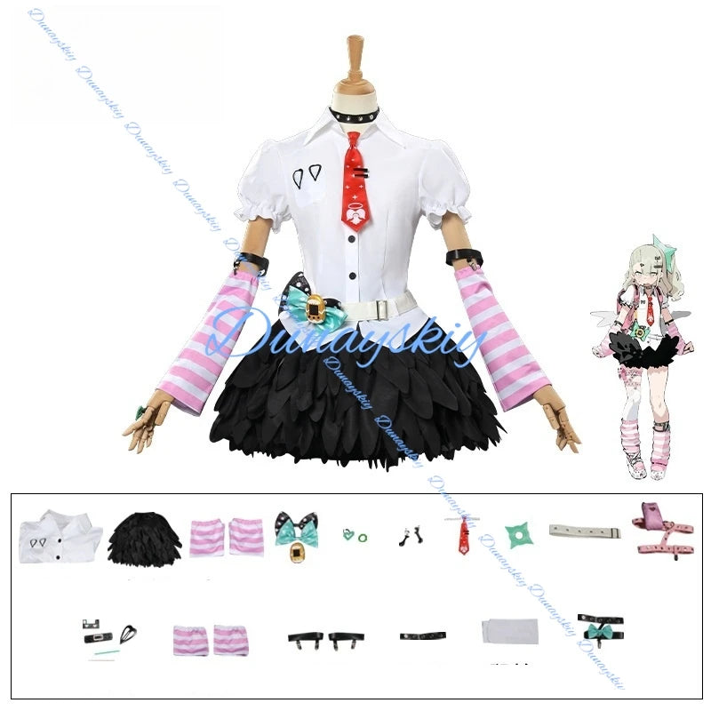 Zenless Zone Zero Chinatsu Remiel Cosplay Costume Wig Shirt Skirt Hairpins Ear Clips For Women Girls Angels of Delusion Carnival
