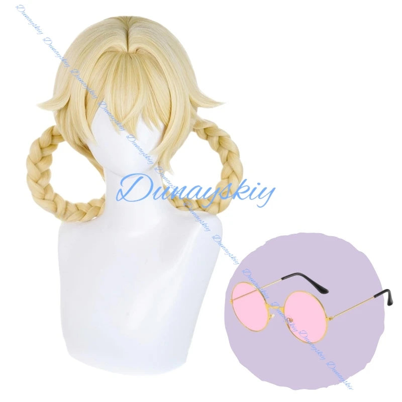 Genshin Impact Jahoda Cosplay Wig Golden Double Braids Heat Resistant Fiber Hair Halloween Party for Women Girls Cos Prop