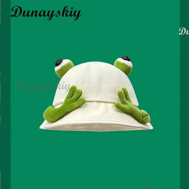 Cute Frog Bucket Hats Cosplay Accessories Women Bucket Hat Women Summer Outdoor Sun Fishing Cap Cotton Wild Panama Decorative