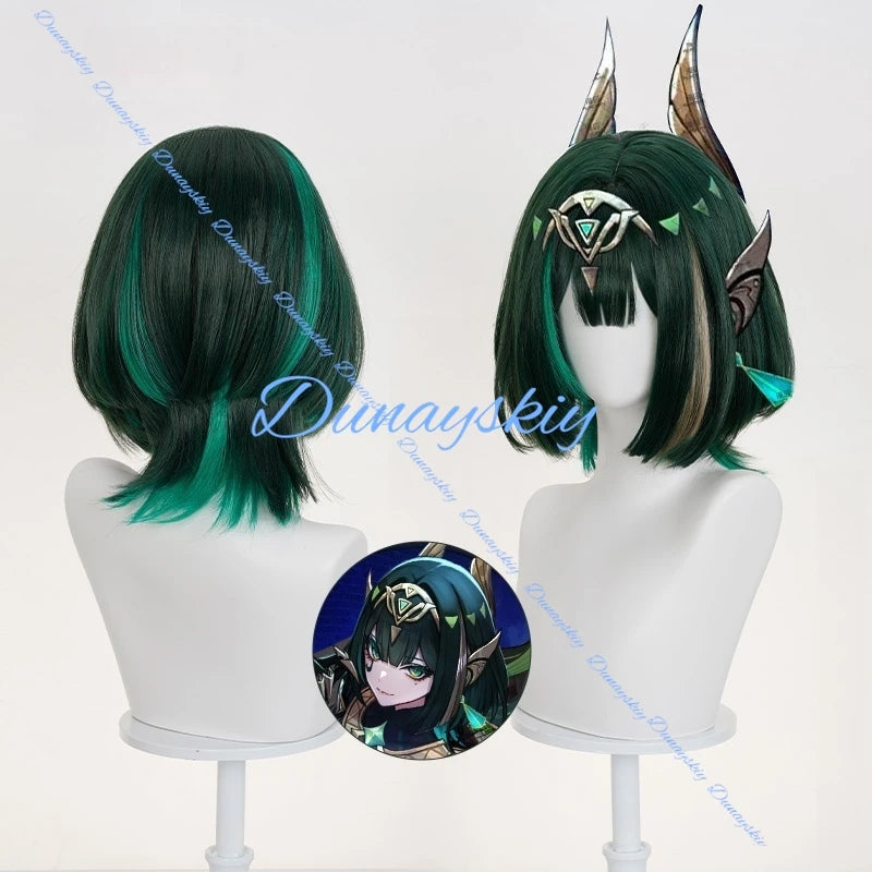 Genshin Impact Lunecrest Chant Nephora Cosplay Wig Woman Character Green Short Hair Heat Resistant Fiber Halloween Wigs