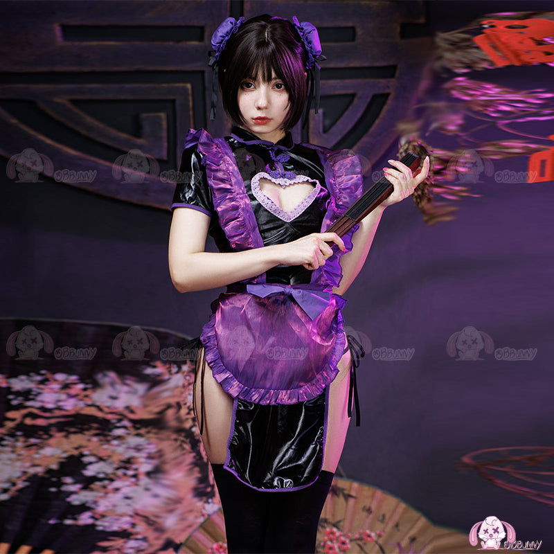 Purple Hollowed-out Hearts Maid Dress