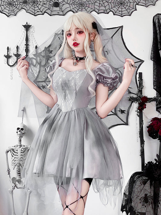 Gothic Ghost Bride Dark Gray Dress