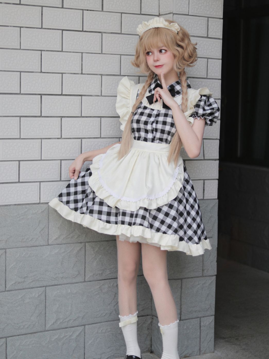 British short checkered maid dress