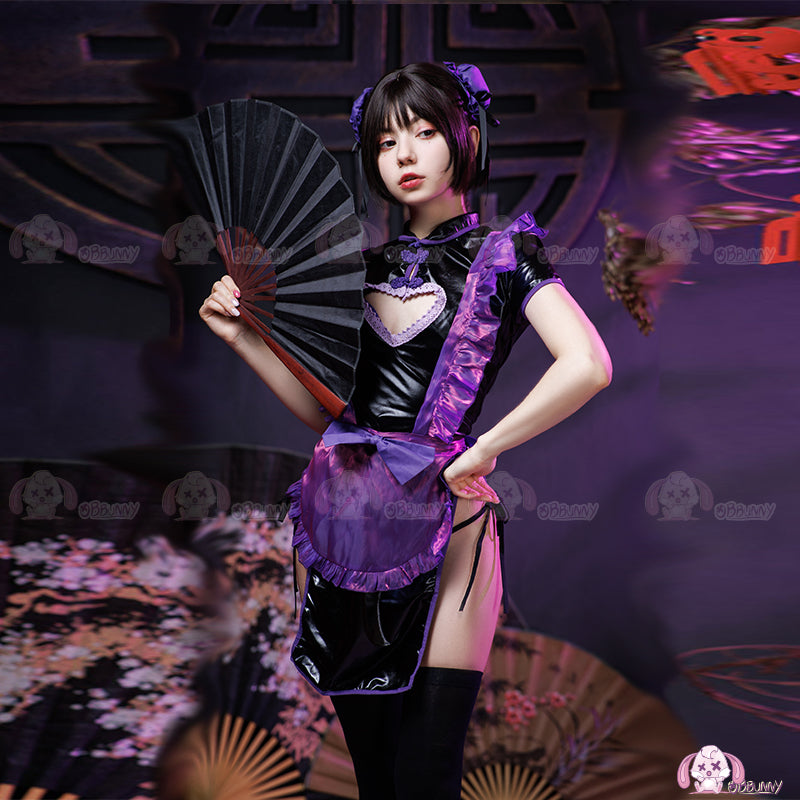 Purple Hollowed-out Hearts Maid Dress