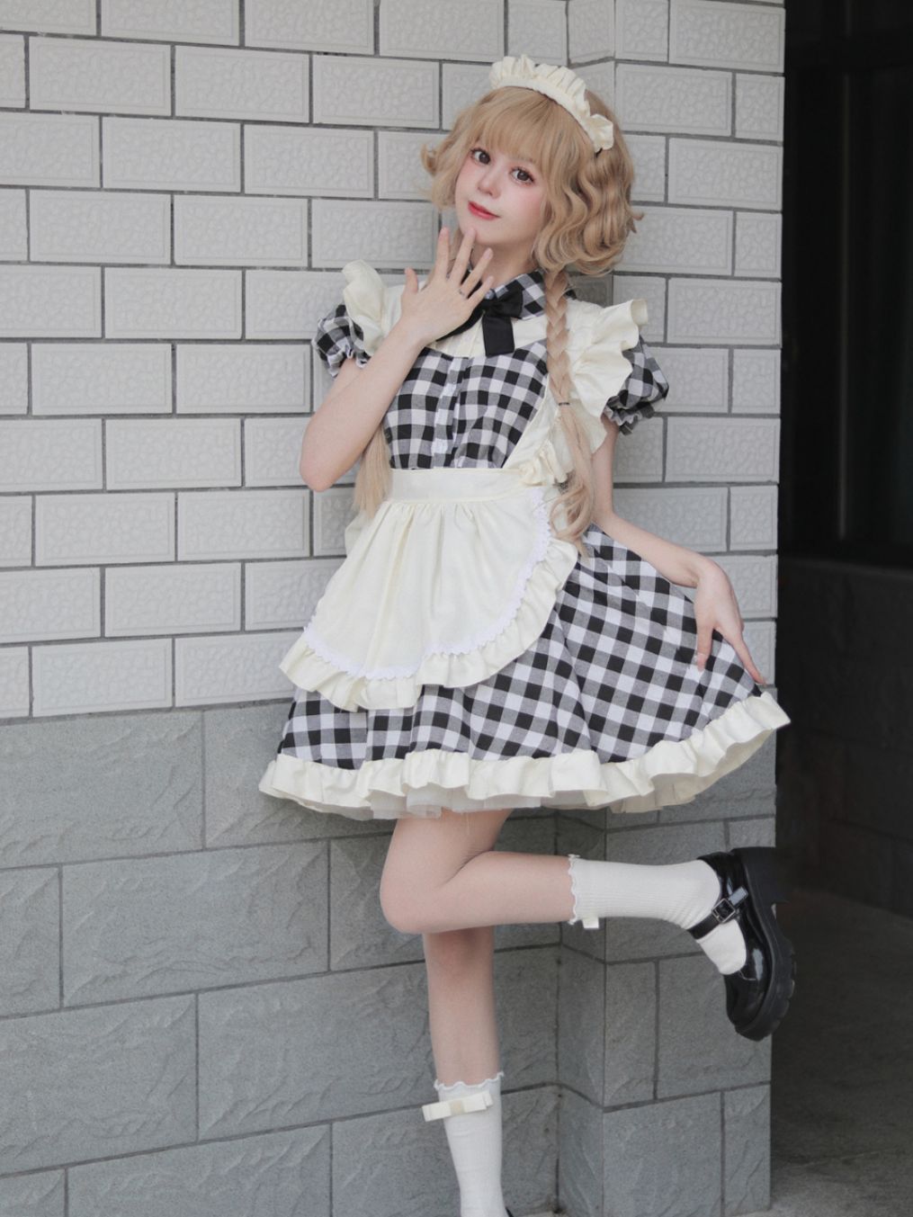 British short checkered maid dress