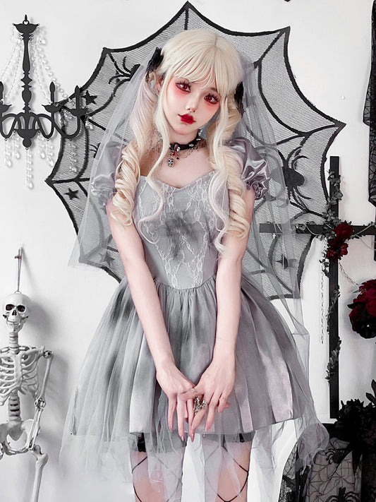 Gothic Ghost Bride Dark Gray Dress