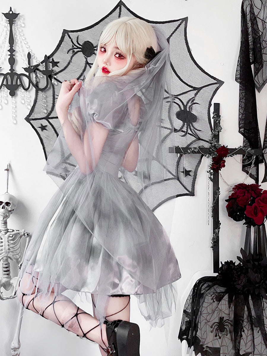 Gothic Ghost Bride Dark Gray Dress