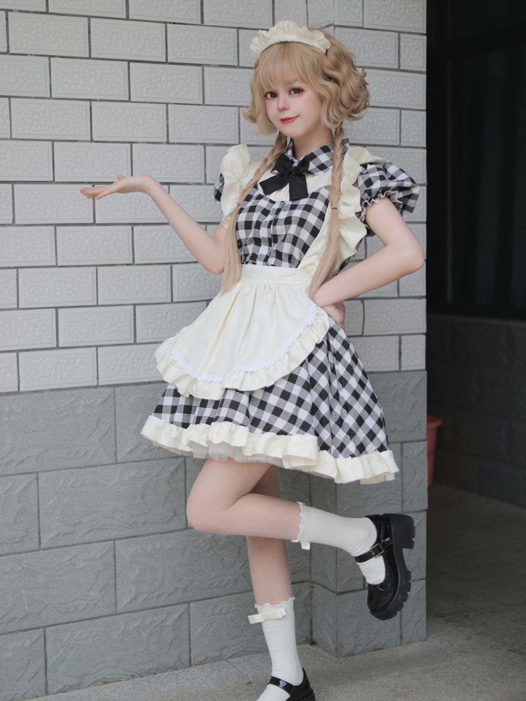 British short checkered maid dress