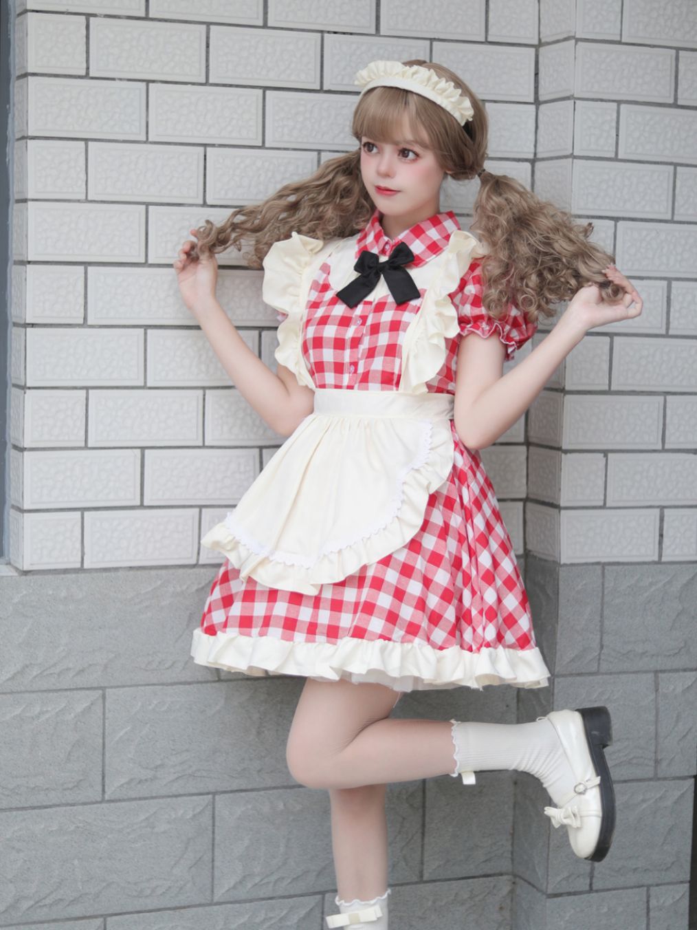 British short checkered maid dress