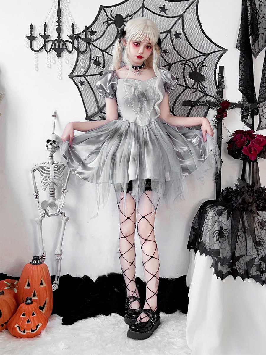 Gothic Ghost Bride Dark Gray Dress