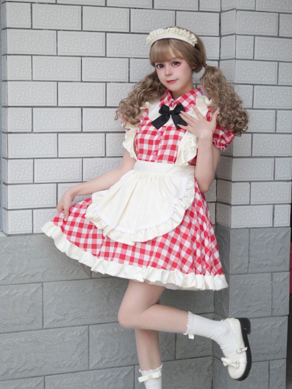 British short checkered maid dress