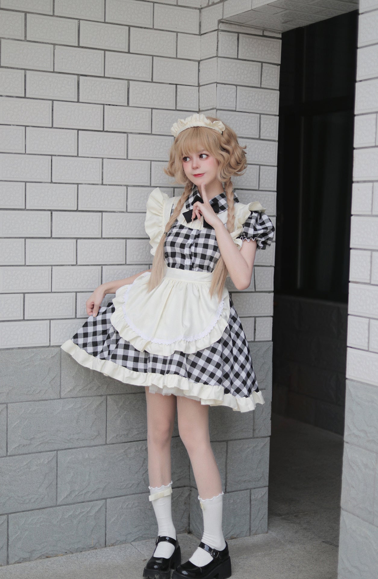 British short checkered maid dress