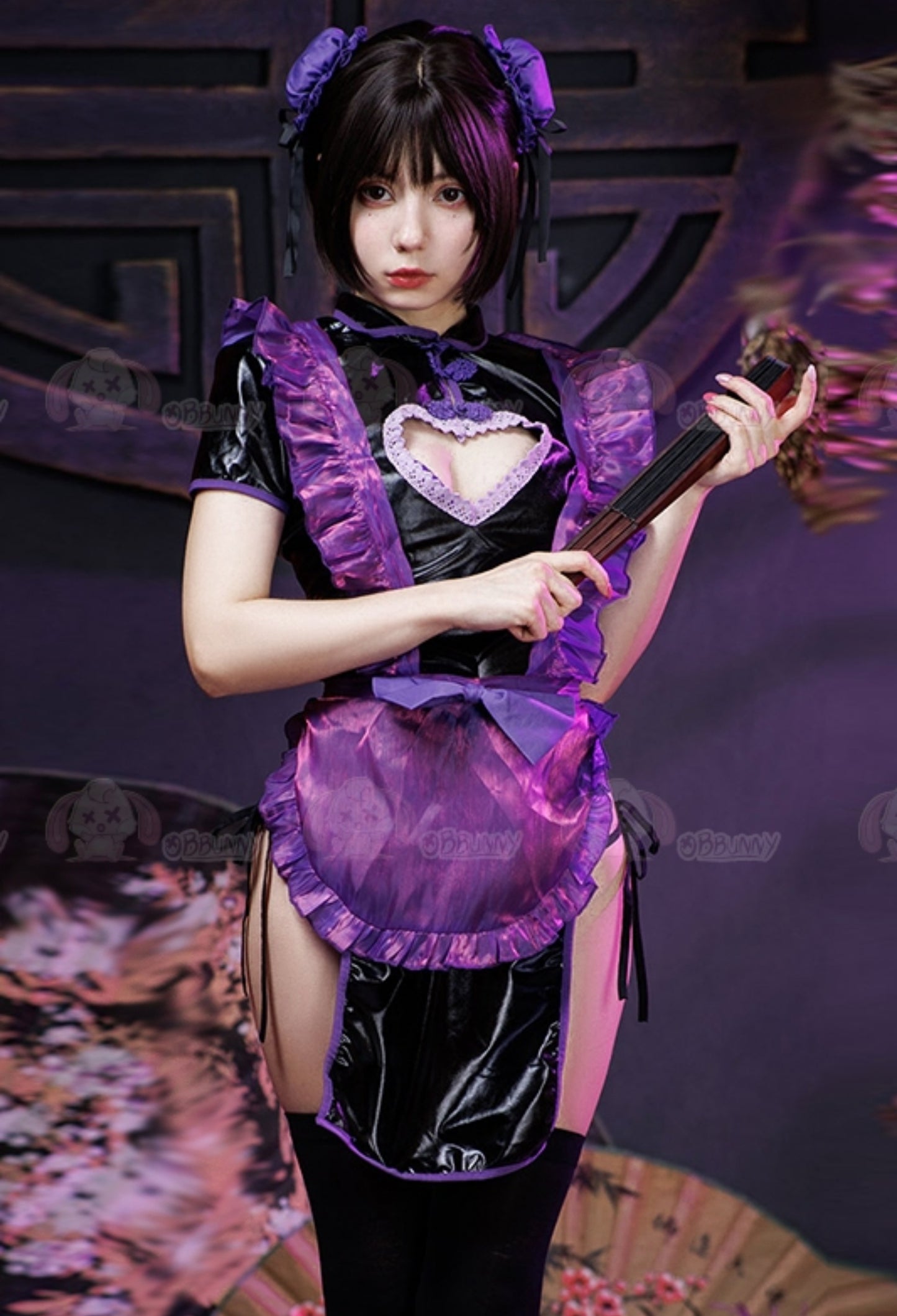 Purple Hollowed-out Hearts Maid Dress